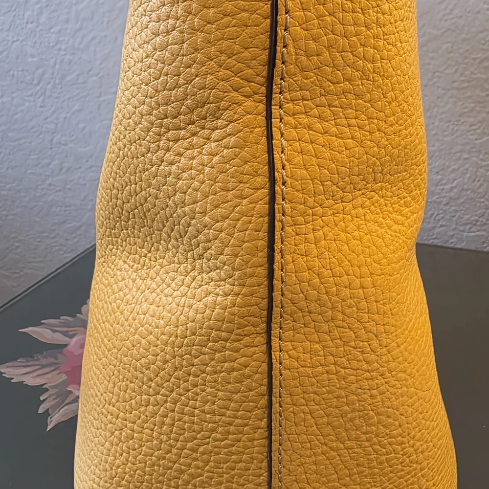 Dooney & Bourke Yellow Pebble Leather Tote with Brown Trim